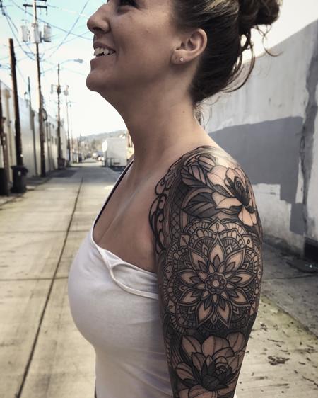 Tattoos - Black and gray ornamental sleeve - 125627